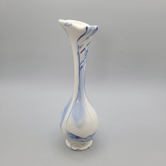 Mt St Helens Ashware Blue White Ceramic Bud Vase Swirled Marbled Design - Picture 4 of 7